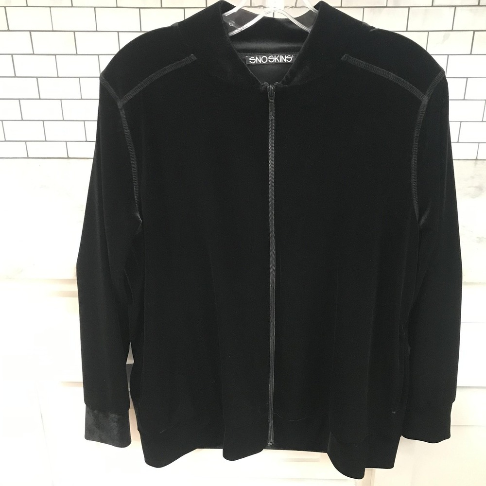 SnoSkins Jacket Womens Small Black Velvet Full Zip Long Sleeve Made USA Pockets